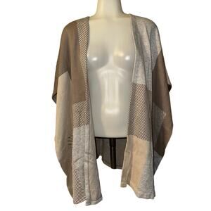 Chico's Plaid Women’s Shawl Wrap Open Front Cardigan Sweater One Size Cotton